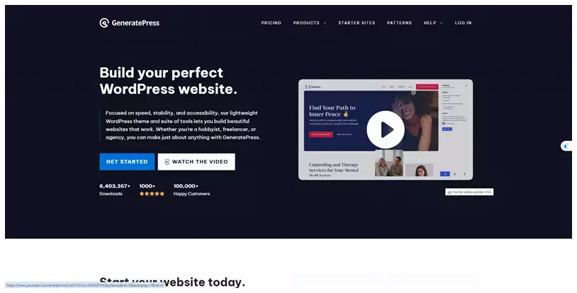 GeneratePress theme home page