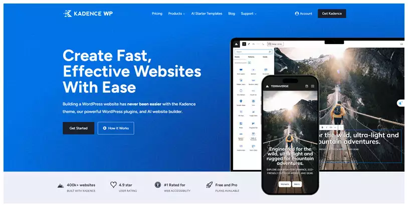 Kadence theme home page