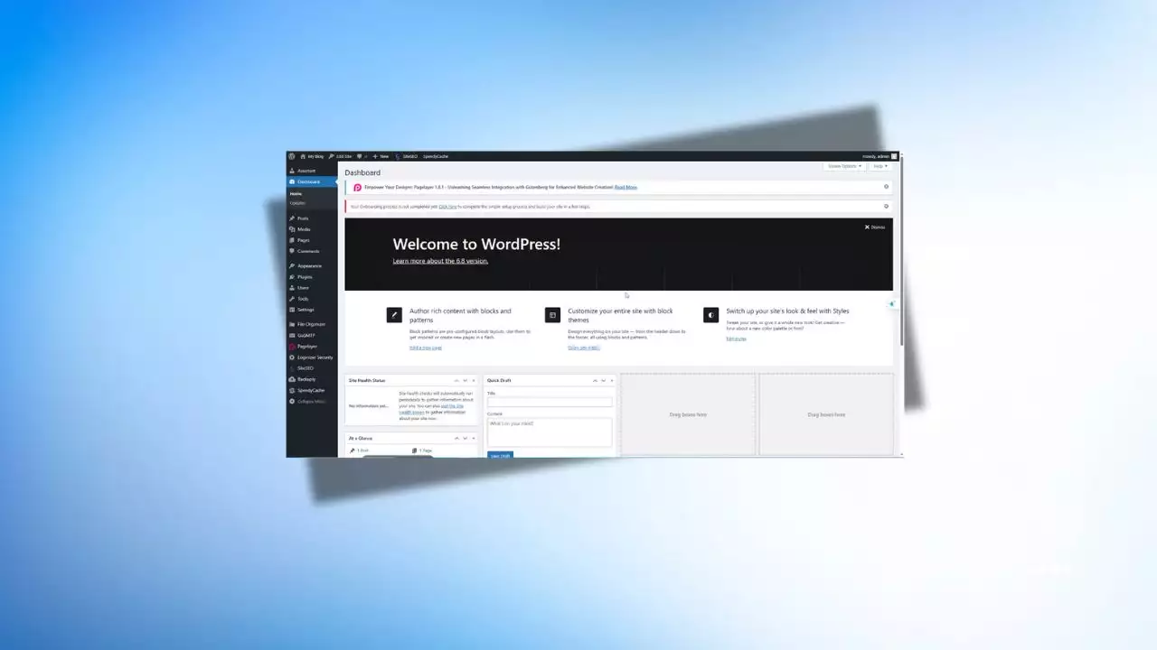 admin wordpress dashboard