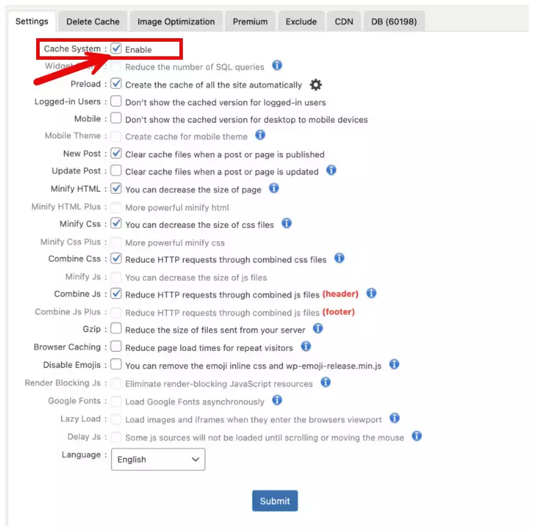 Set up Full Page Caching in WP Fastest Cache plugin