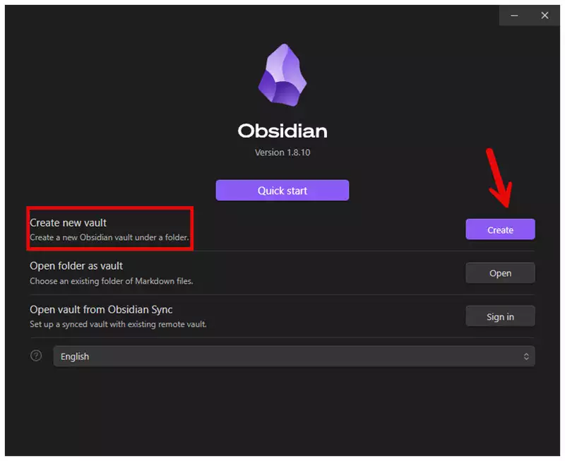 obsidian create new vault