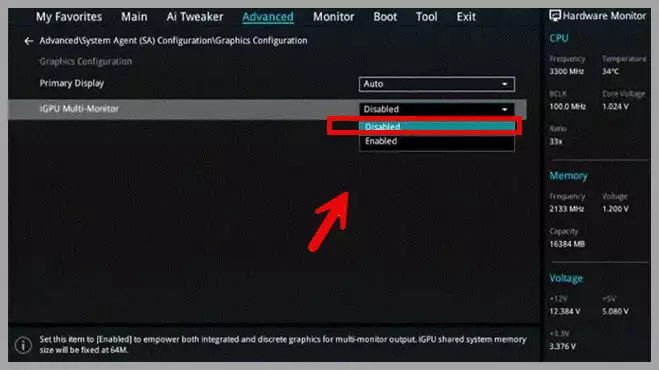 Enable graphics card in BIOS