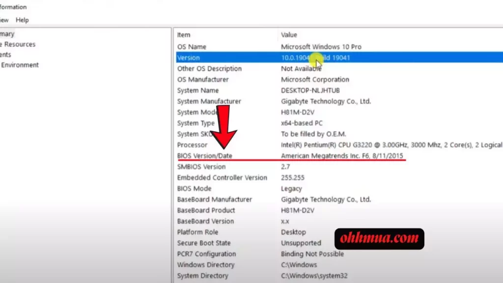 bios version date H81