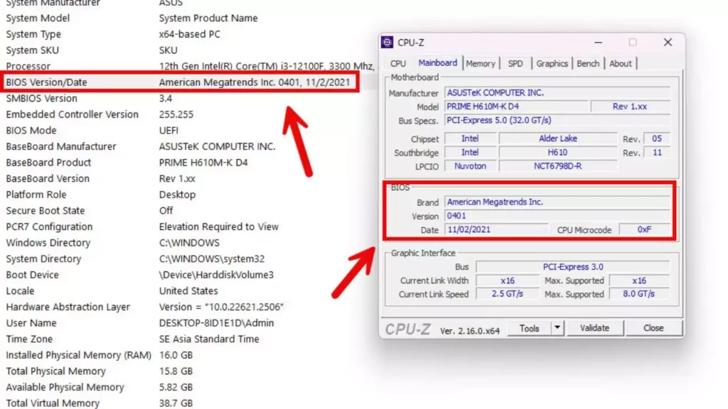 bios version date and cpuz